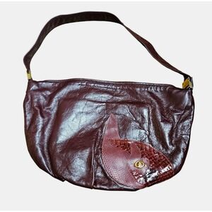 Vintage F Brand Hobo Hand Bag Womens Burgundy Leather Size 9‎ x 14 In